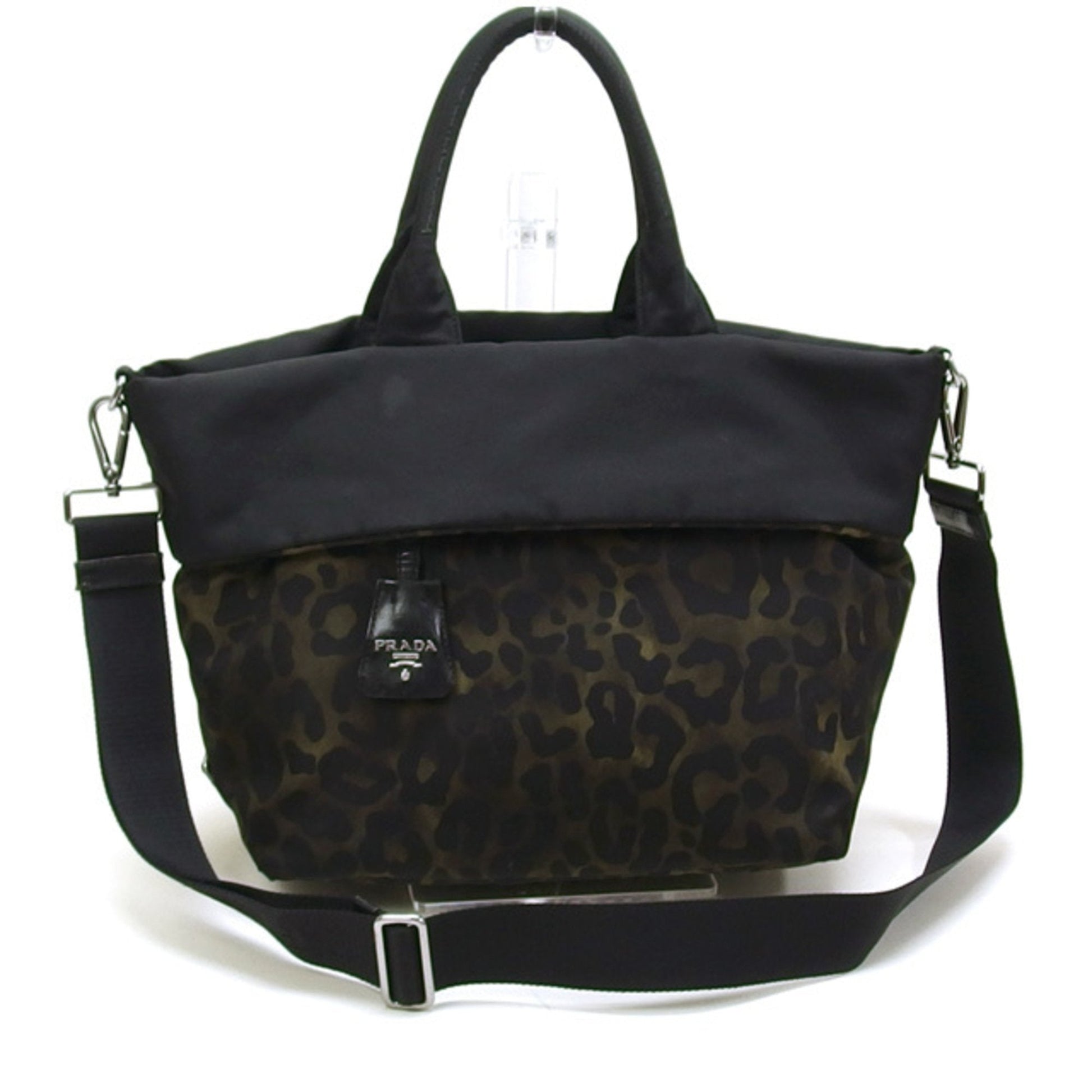 Prada 2WAY Nylon Bag Reversible Leopard Black