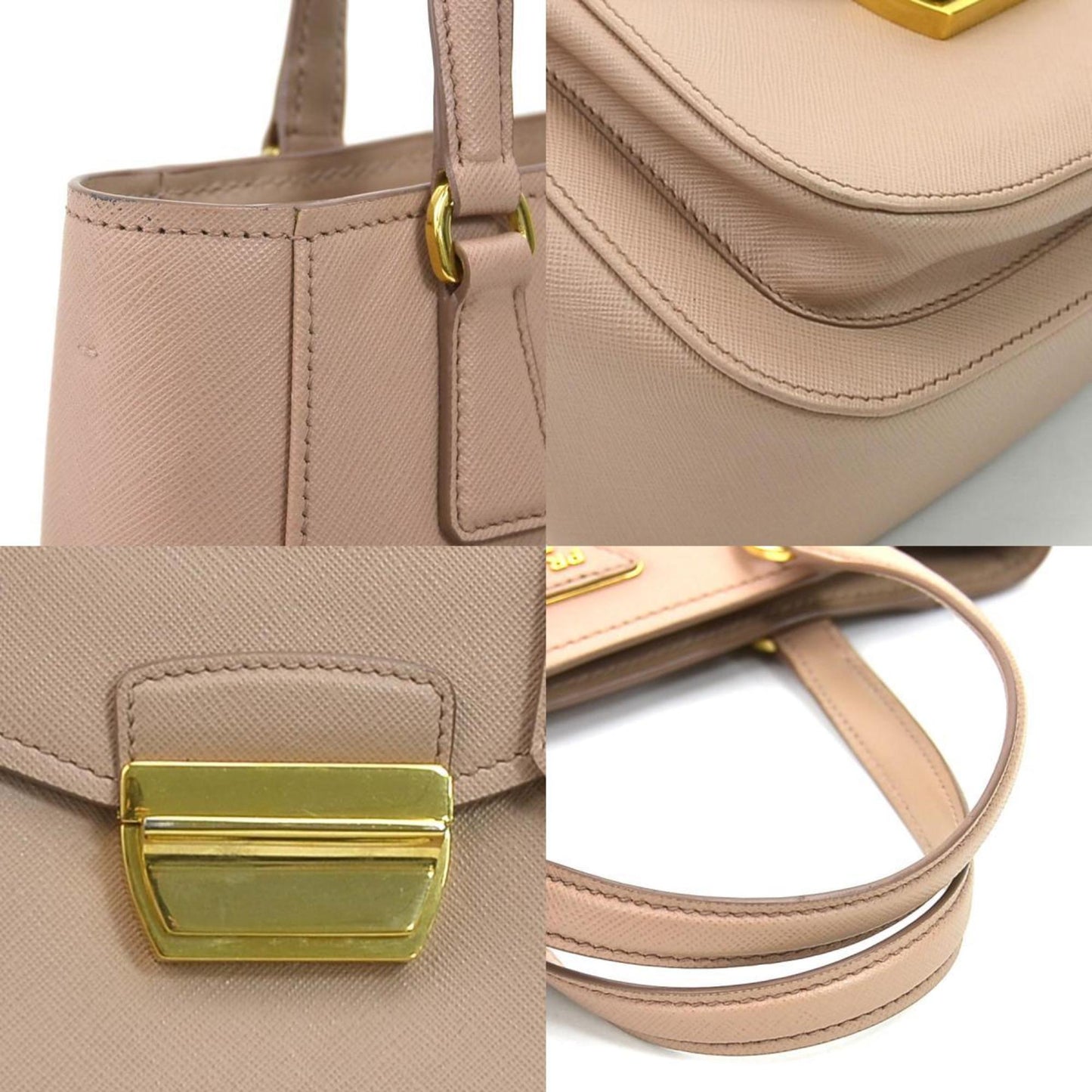 Prada HandBag Crossbody Shoulder Bag Leather Pink Beige Ladies