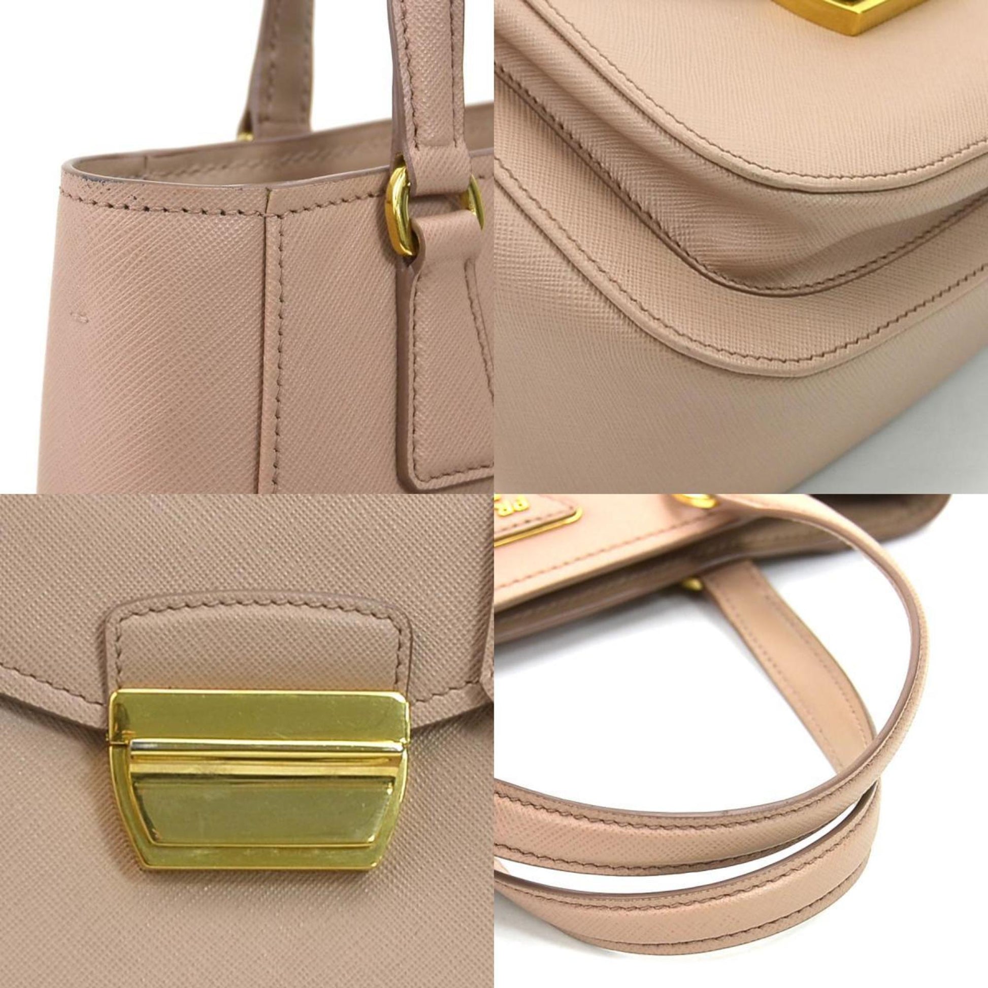 Prada HandBag Crossbody Shoulder Bag Leather Pink Beige Ladies
