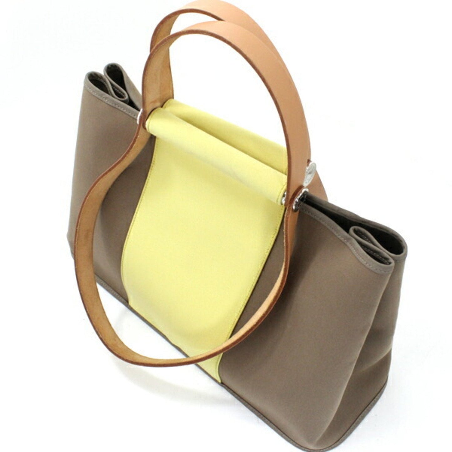 Hermes Etoupe Gray Soufre Toile Officier Leather Handbag ( )