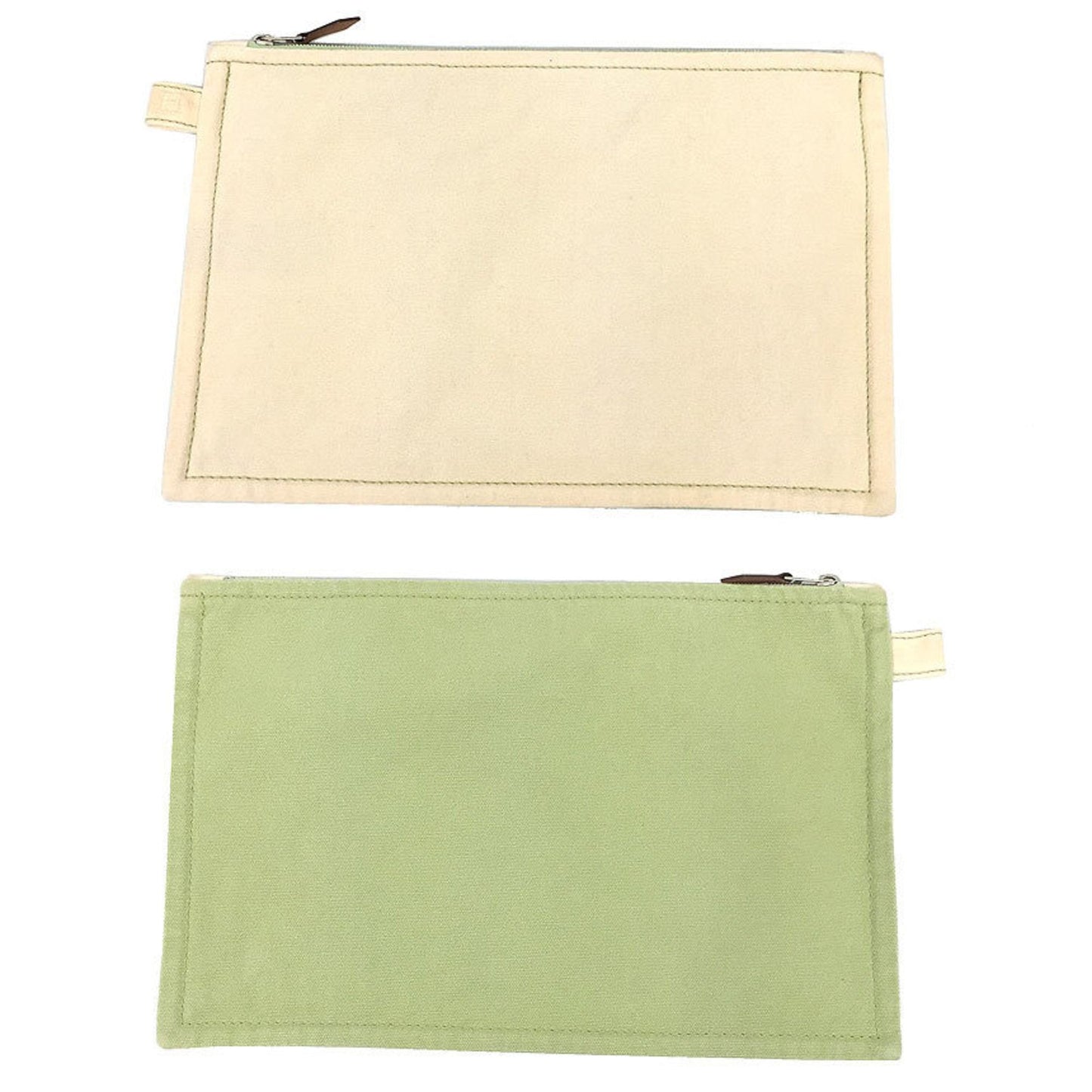 Hermes Cream Lime Green Cotton Canvas Clutch Bag Pouch ( )