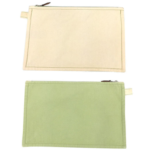 Hermes Cream Lime Green Cotton Canvas Clutch Bag Pouch ( )