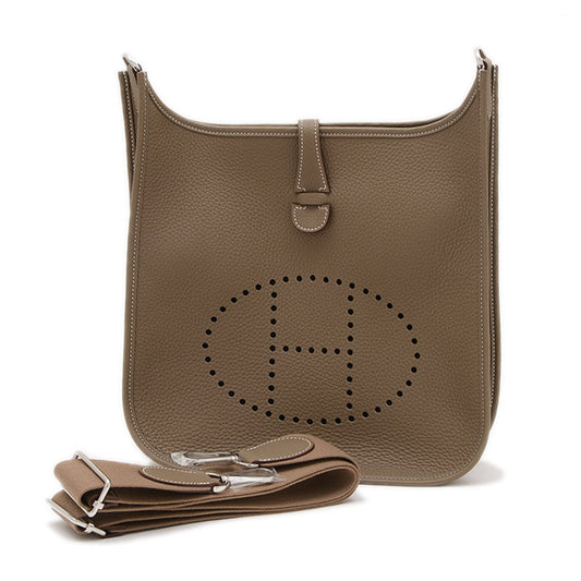 Hermes Etoupe Gray Taurillon Clemence Leather Shoulder Bag ( )
