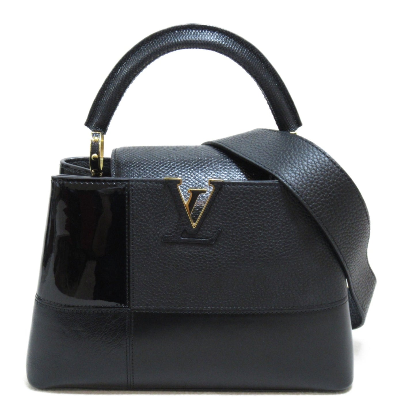 LOUIS VUITTON CapucineBB2way Shoulder Bag Black enamel Taurillon Clemence leather/snake