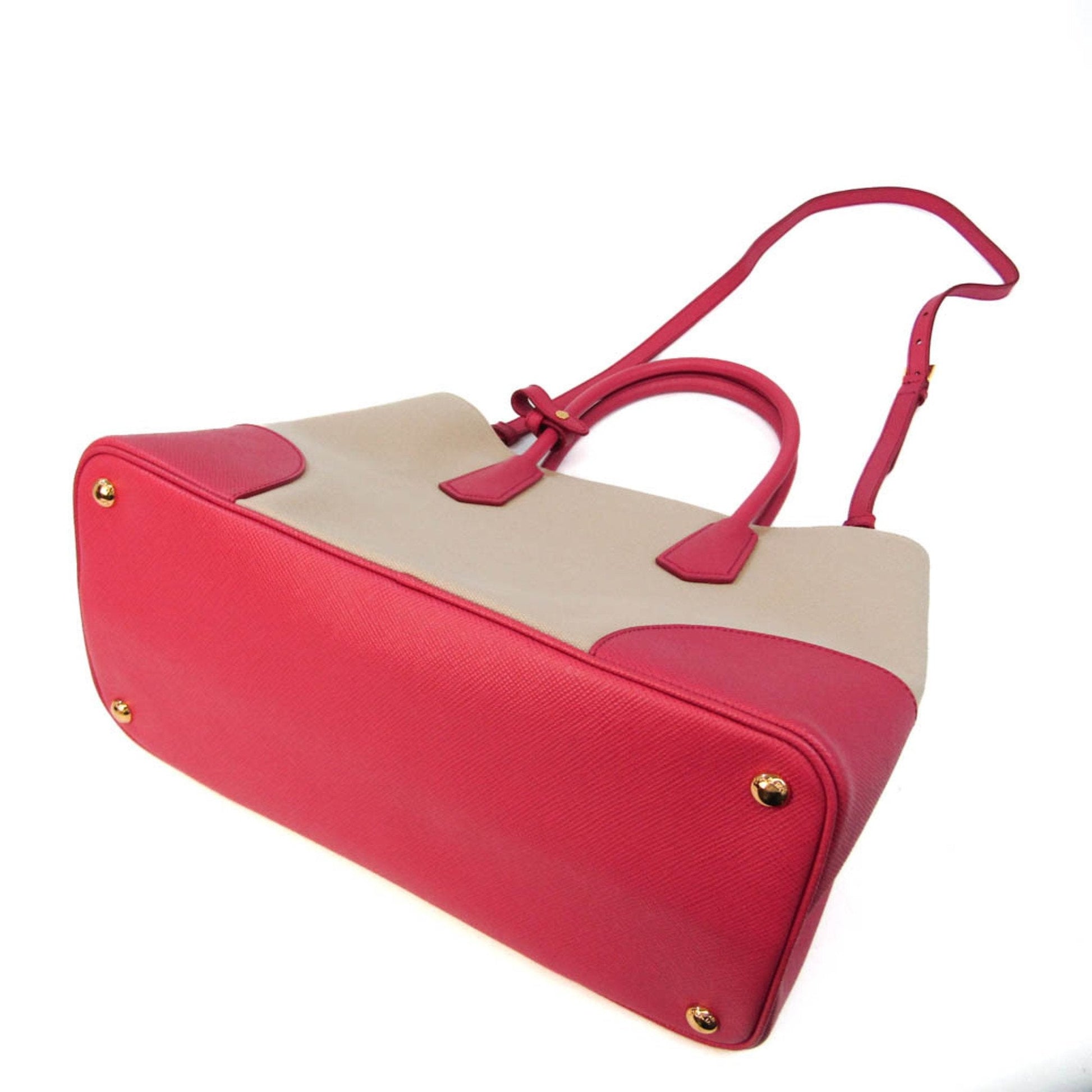 Prada Canapa SAFFIANO Women's Leather,Canvas HandBag,Shoulder Bag Beige,Pink