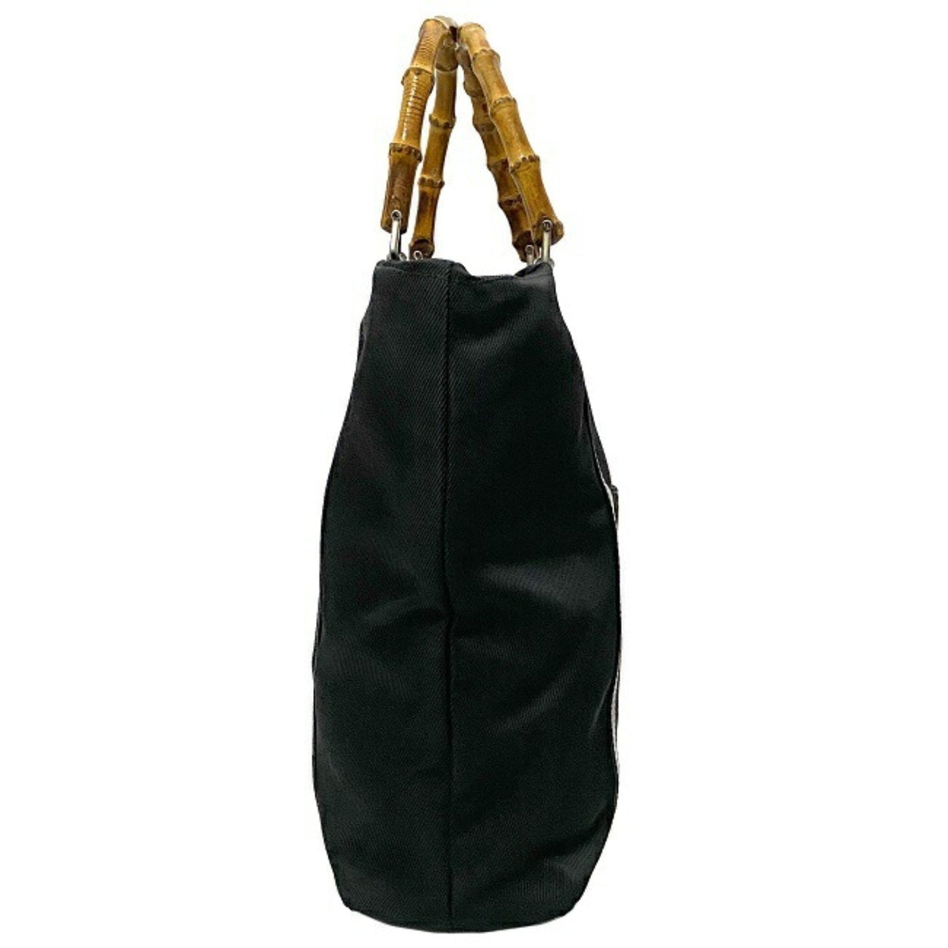 Gucci Bamboo Black Leather Canvas Tote Style 3