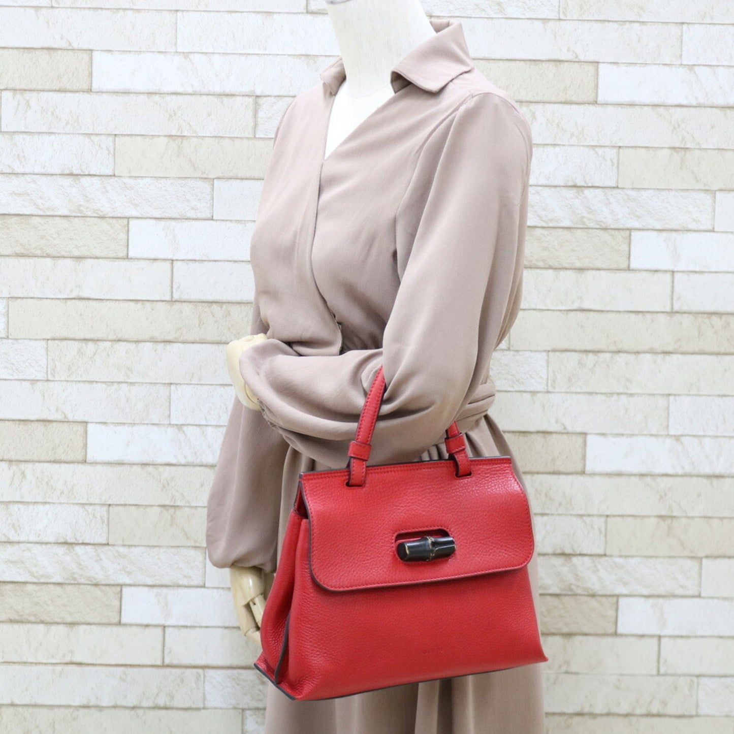 Gucci Bamboo Red Leather Shoulder Bag Style 3