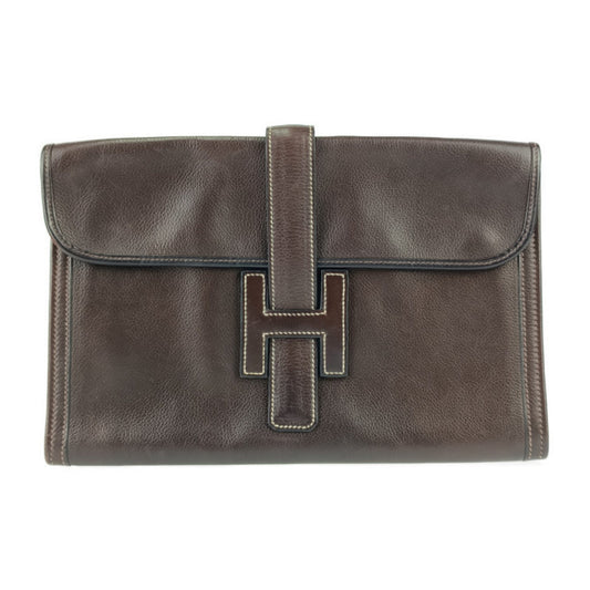 Hermes Dark Brown Leather Clutch Bag Handbag ( )
