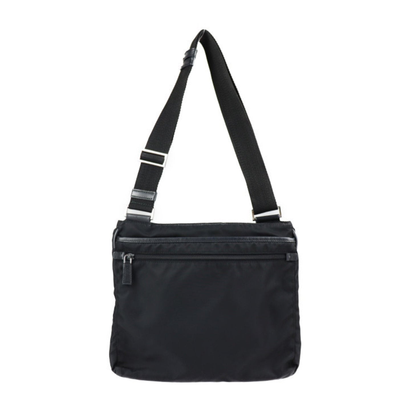 Prada Shoulder Bag Nylon Leather Black Silver Hardware Messenger Triangle Logo Plate
