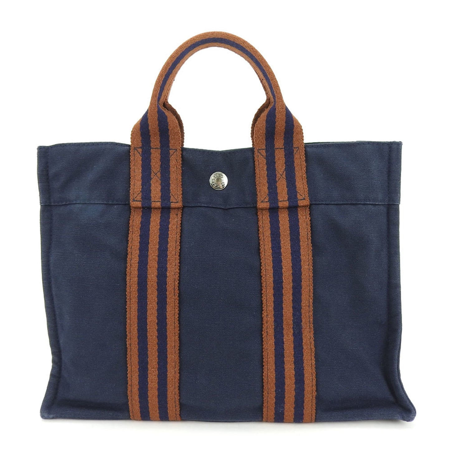 Hermes Brown Navy Canvas Tote Bag ( )