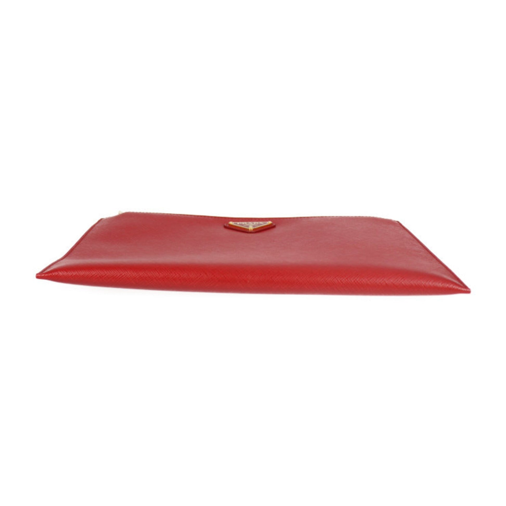 Prada CONTENITORE PIATTO clutch Bag saffiano leather FUOCO second triangle logo plate