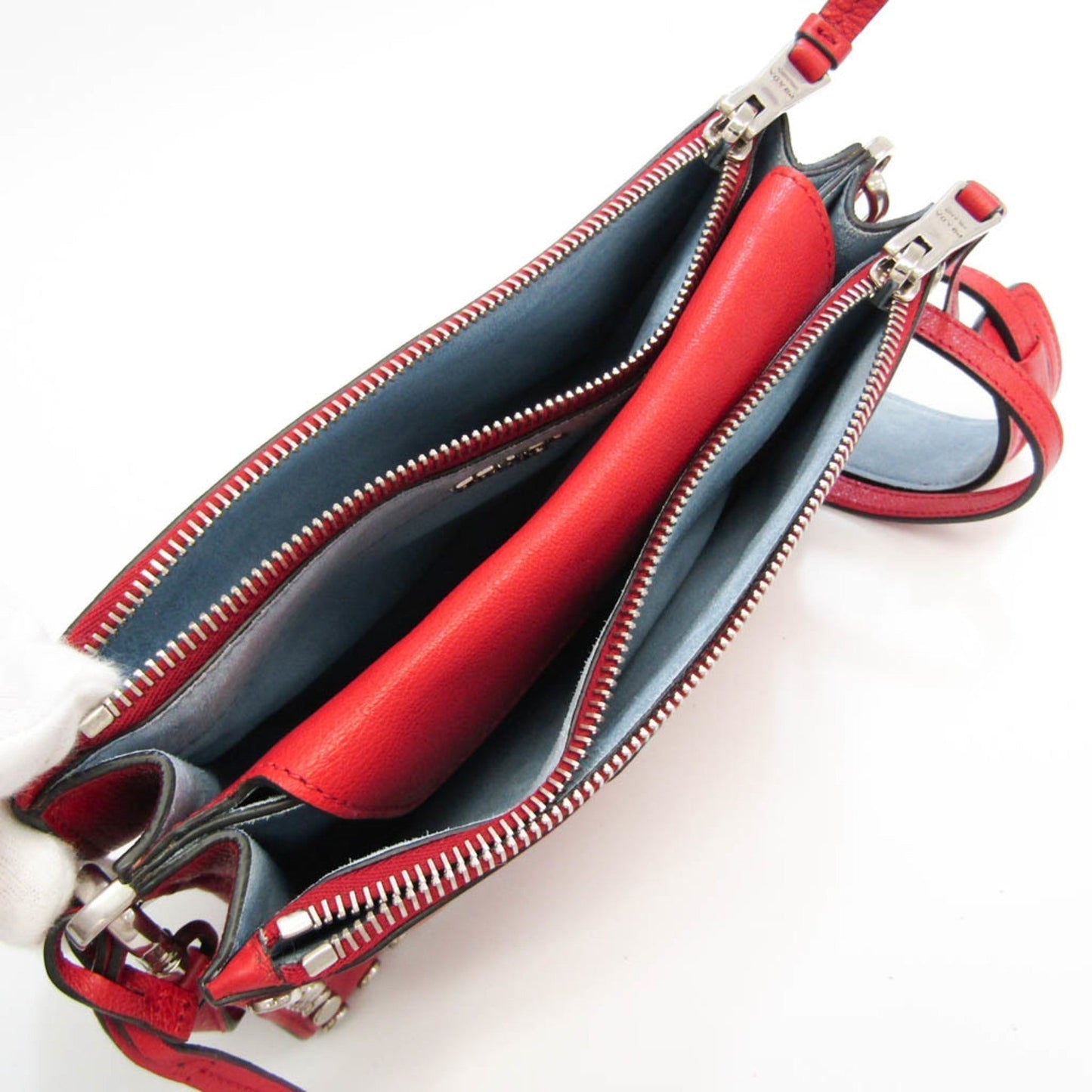 Prada Etiquette Studs Women's Leather Shoulder Bag Red Color