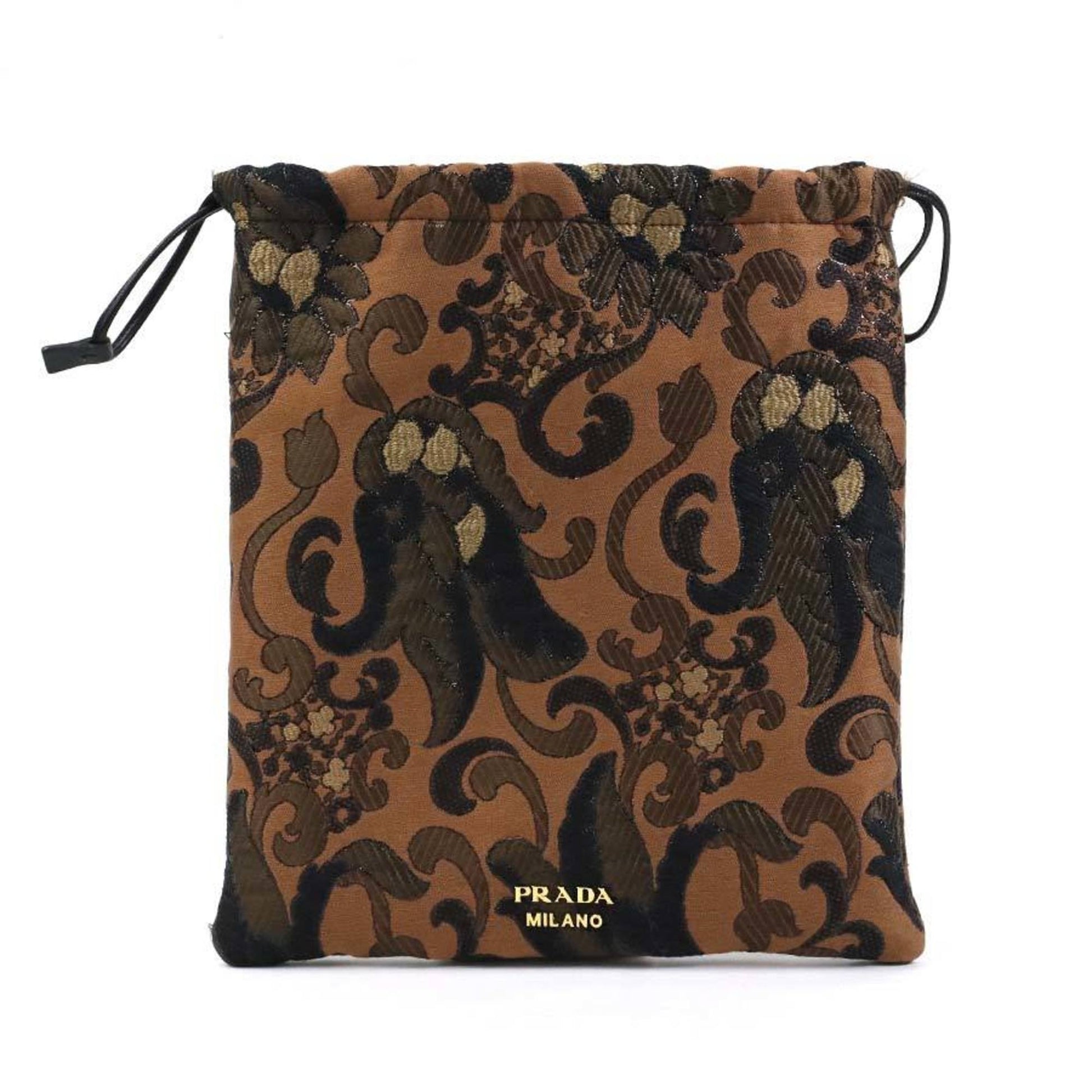 Prada Pouch Drawstring Cotton/Acrylic Brown Women's Luxury Handbag