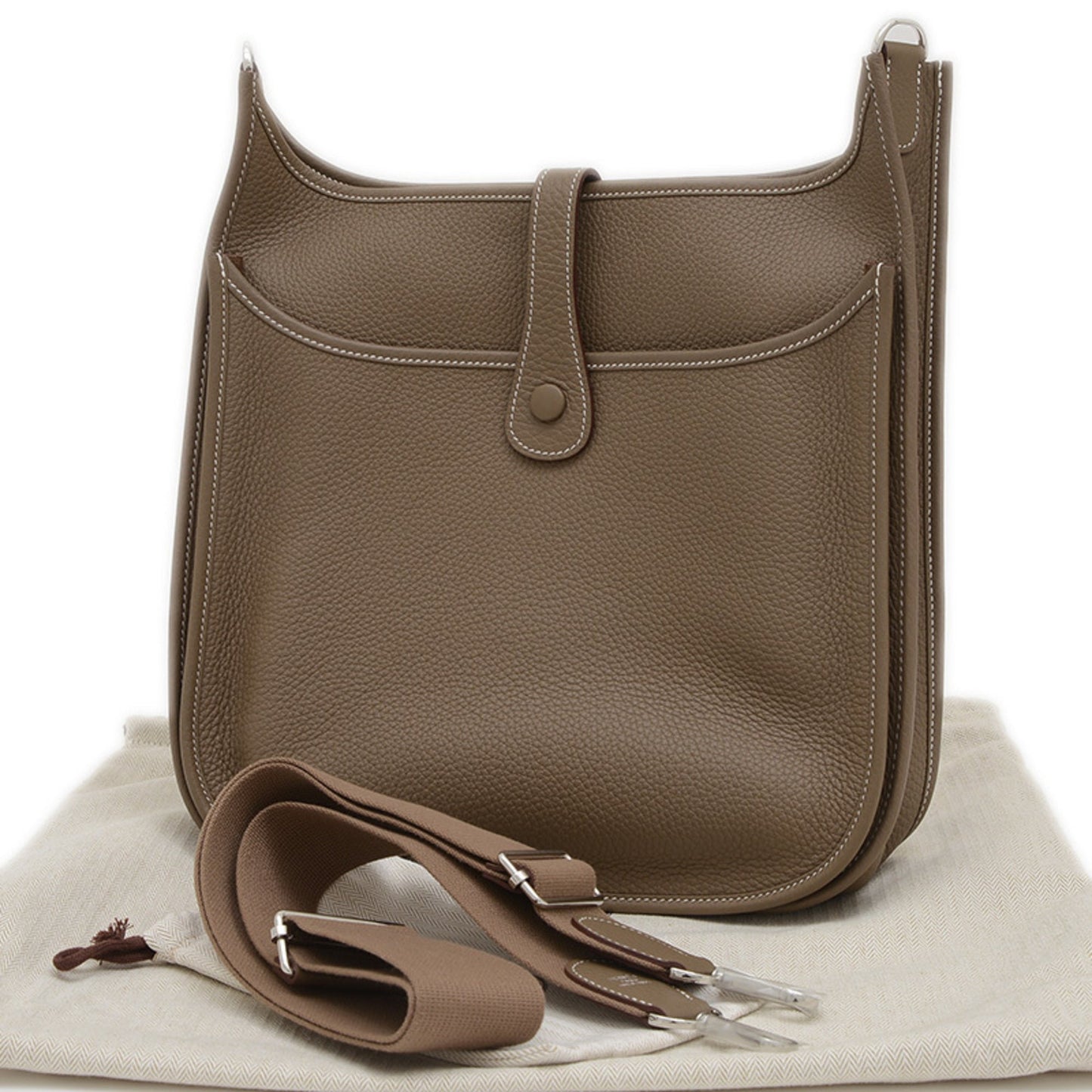Hermes Etoupe Gray Taurillon Clemence Leather Shoulder Bag ( )
