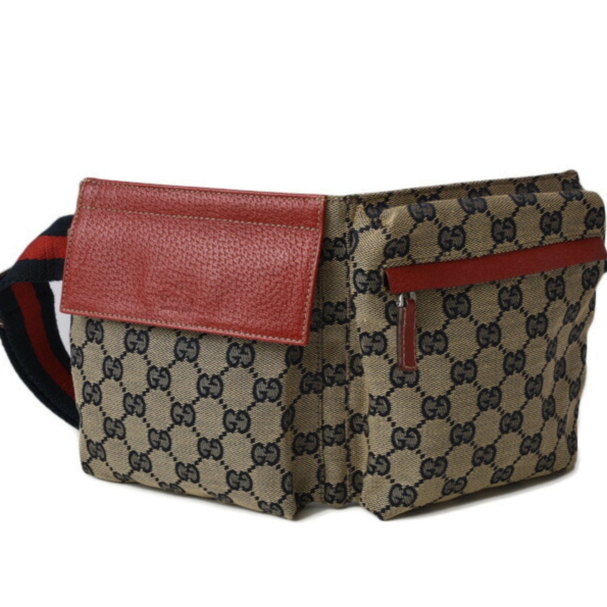 Gucci Red Leather Canvas Clutch