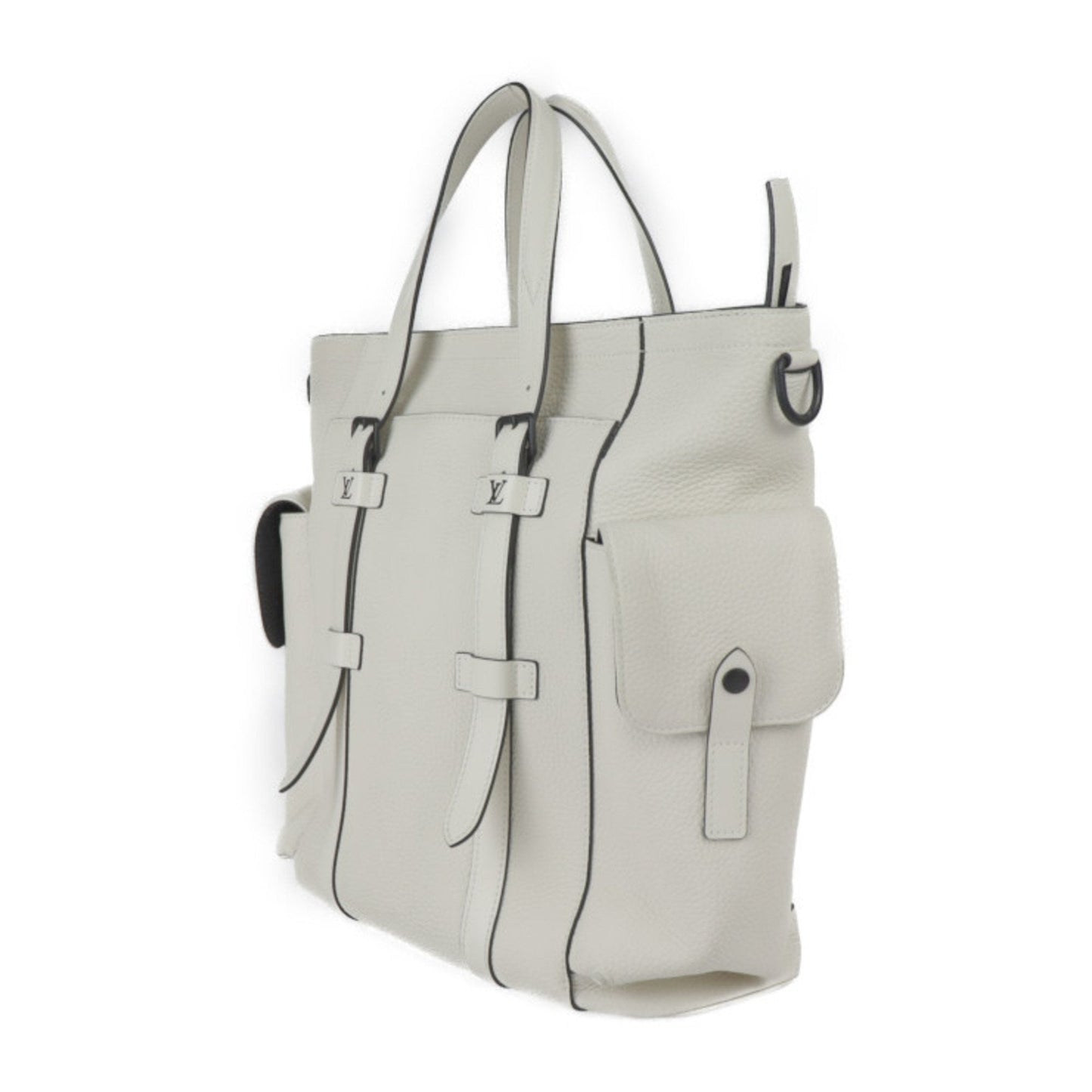 LOUIS VUITTON Christopher Tote Bag Taurillon Leather Bronne White Matte Black Hardware 2WAY Shoulder