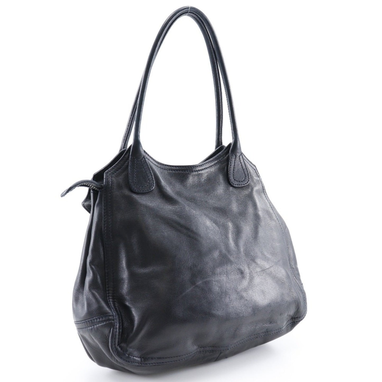 Prada Shoulder Bag Leather NERO Made in Italy Black A5 Zipper Ladies