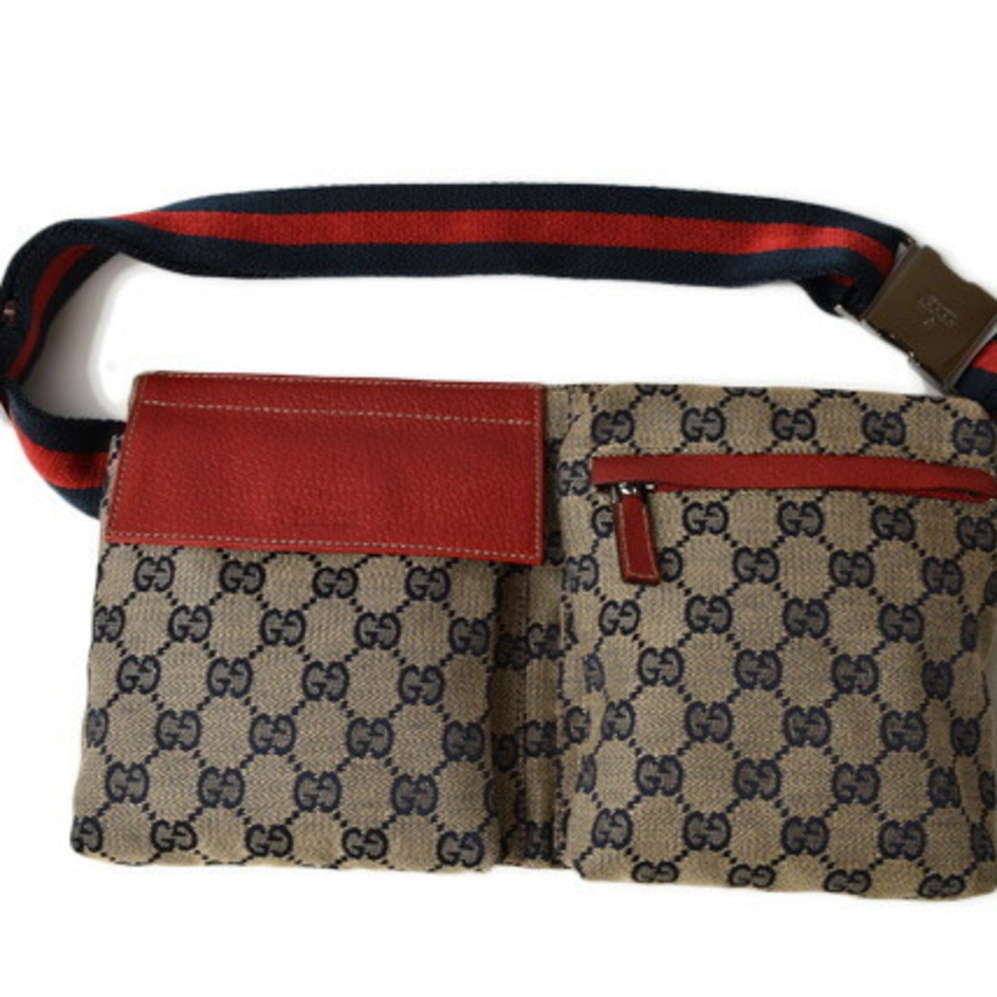 Gucci Red Leather Canvas Clutch