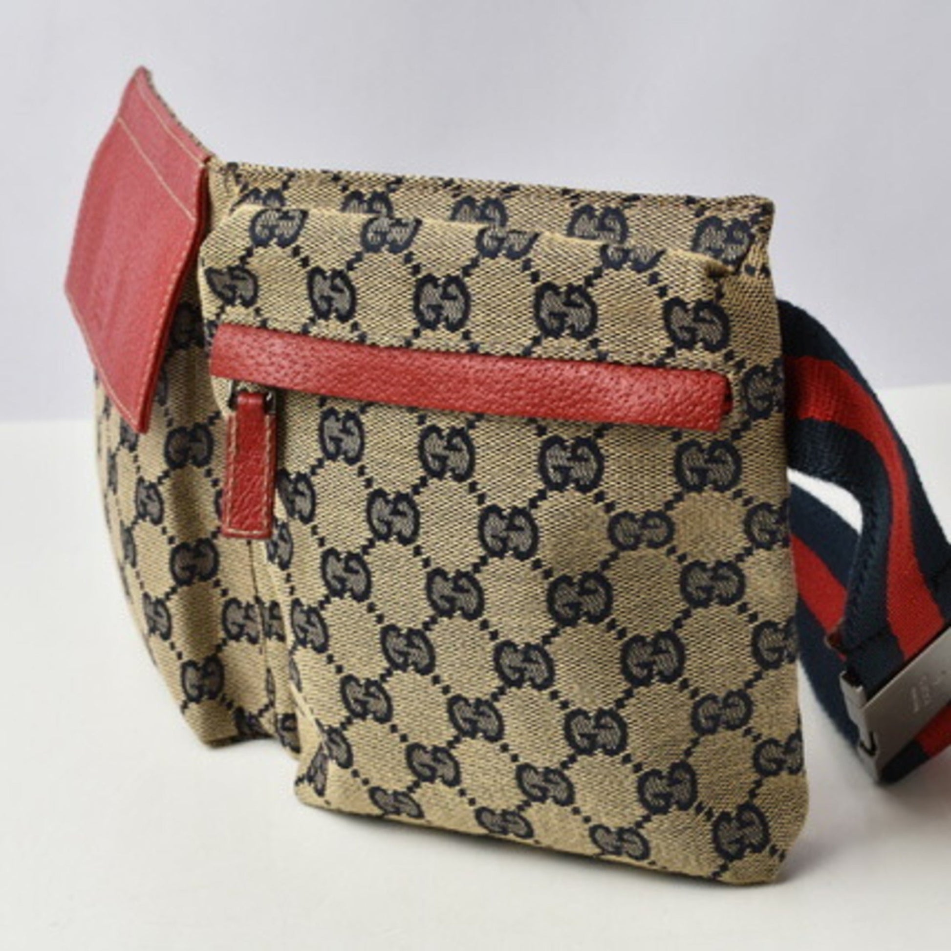 Gucci Red Leather Canvas Clutch