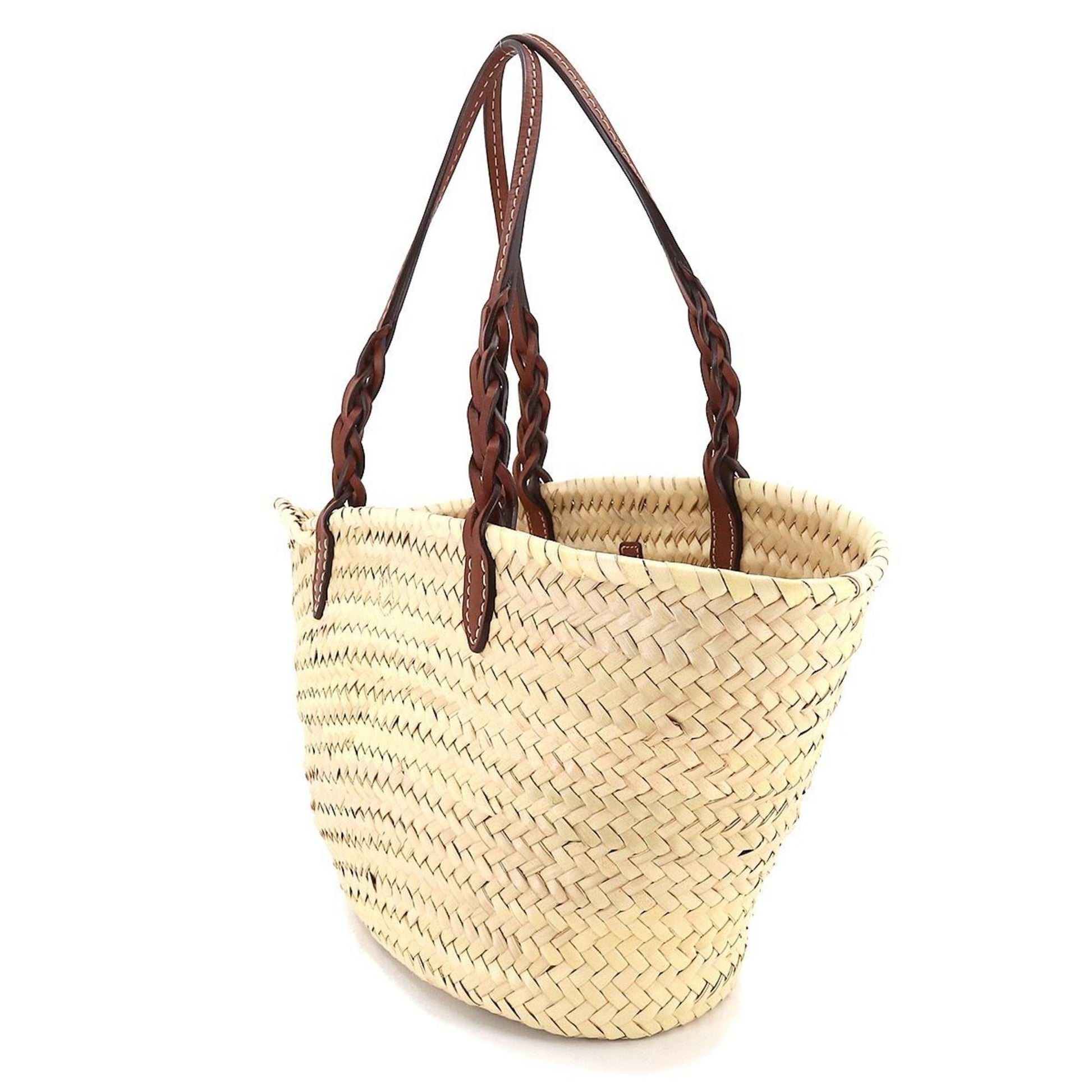 Prada tote Bag wicker leather natural cognac silver metal fittings woven palm Tote Bag