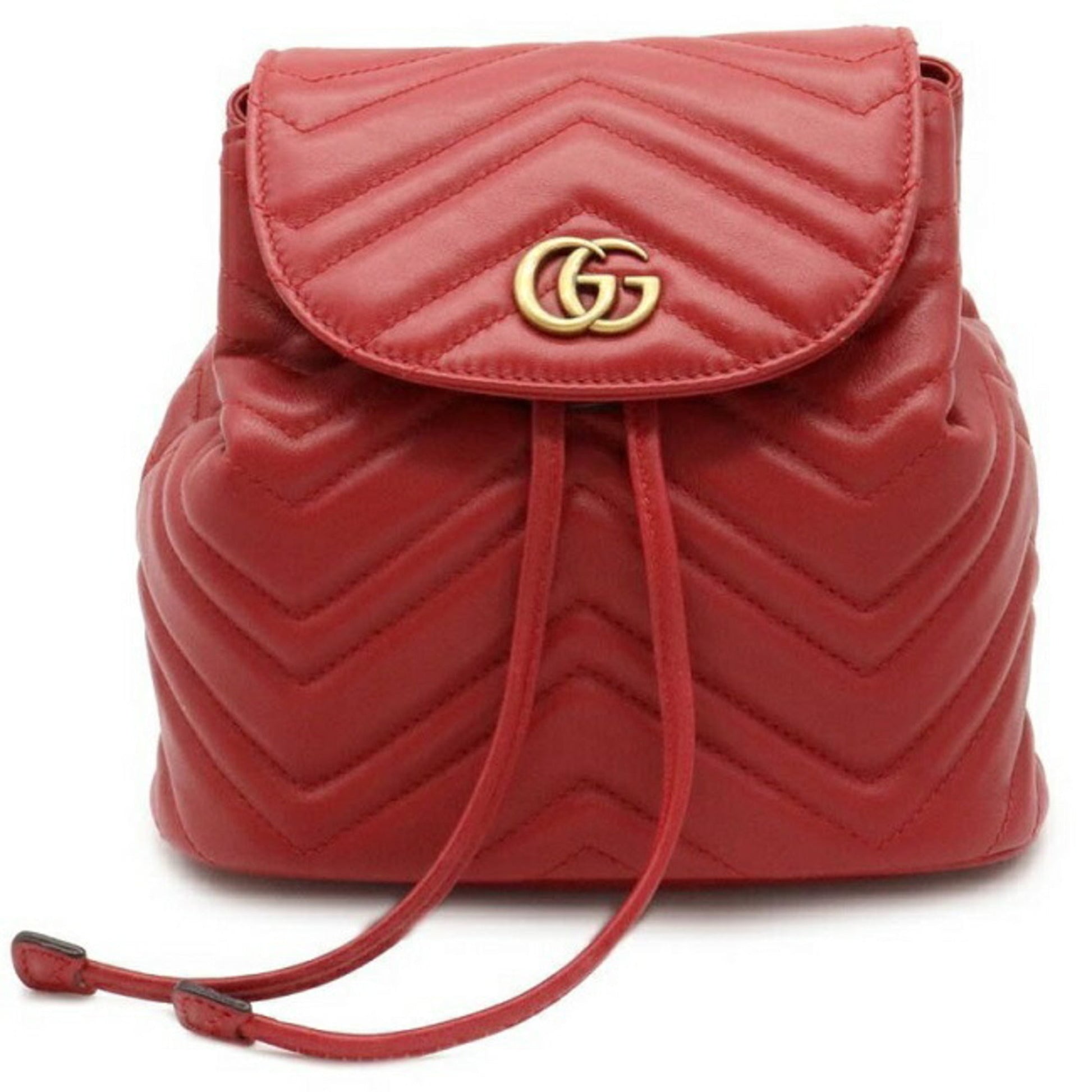 Gucci GG Marmont Red Leather Quilted Backpack