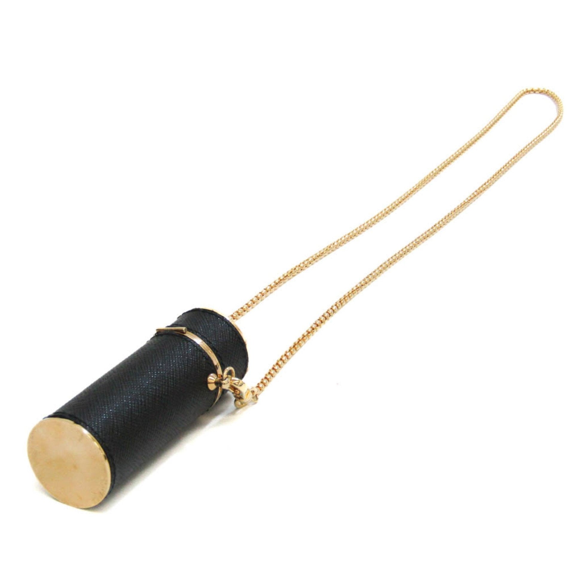 Prada Leather Metal Lipstick Case Black,Gold Luxury Handbag