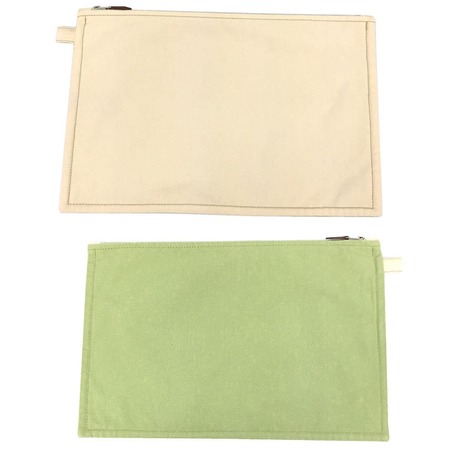 Hermes Cream Lime Green Cotton Canvas Clutch Bag Pouch ( )