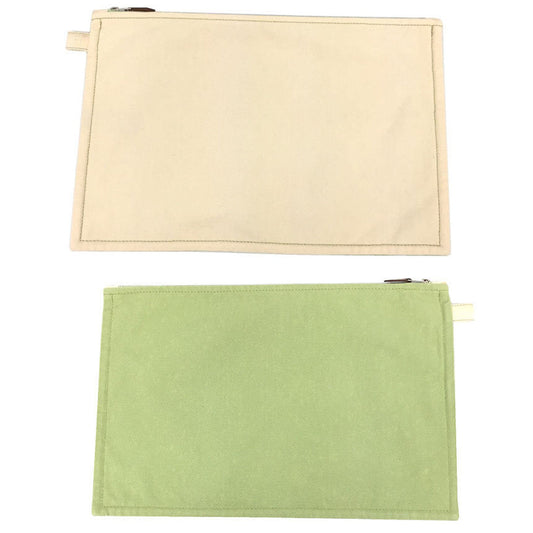 Hermes Cream Lime Green Cotton Canvas Clutch Bag Pouch ( )