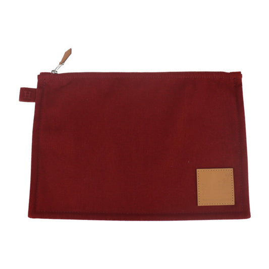 Hermes Bordeaux Cotton Canvas Leather Clutch Bag Pouch ( )