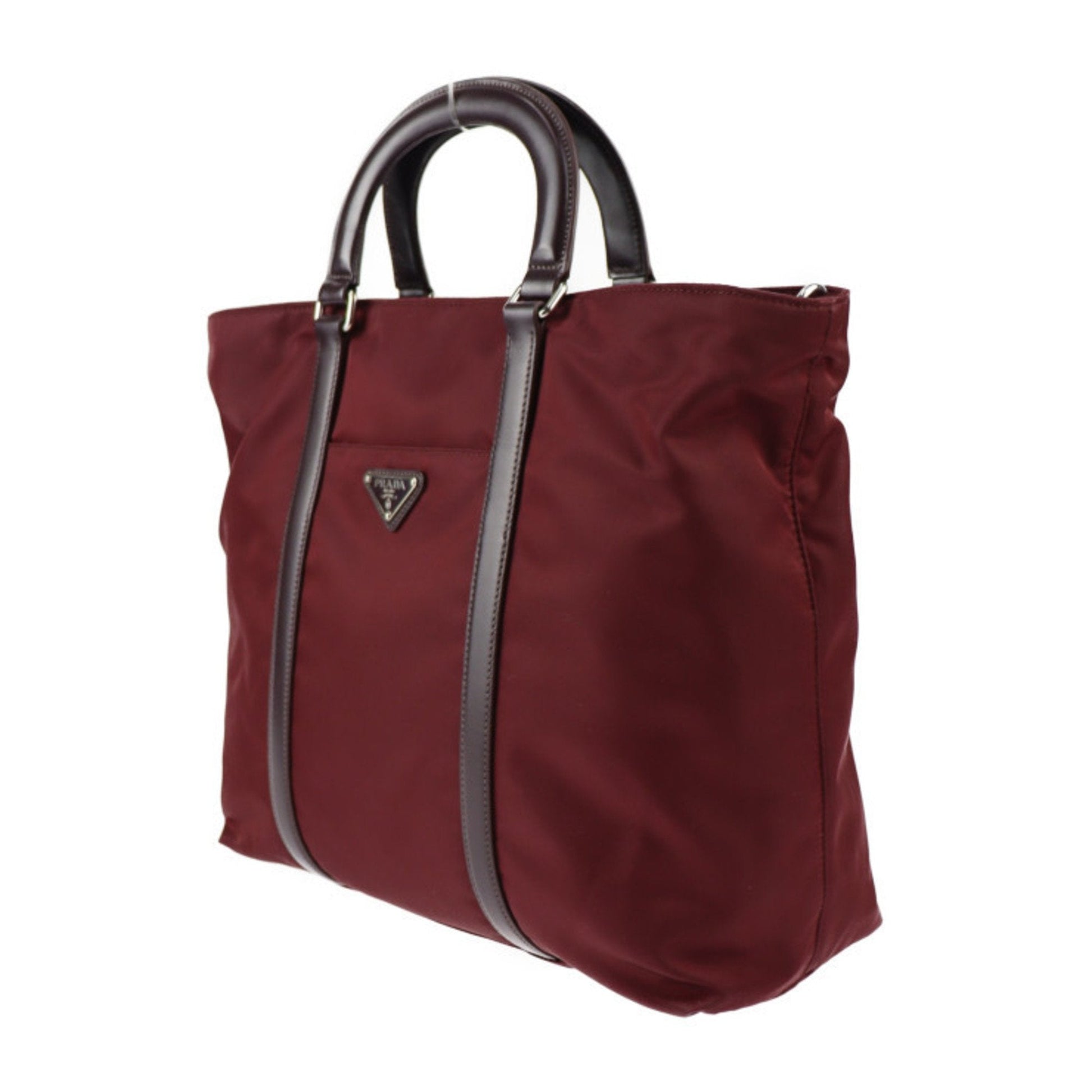 Prada Tote Bag Nylon Leather GRANATO Garnet Bordeaux 2WAY Shoulder Triangle Logo
