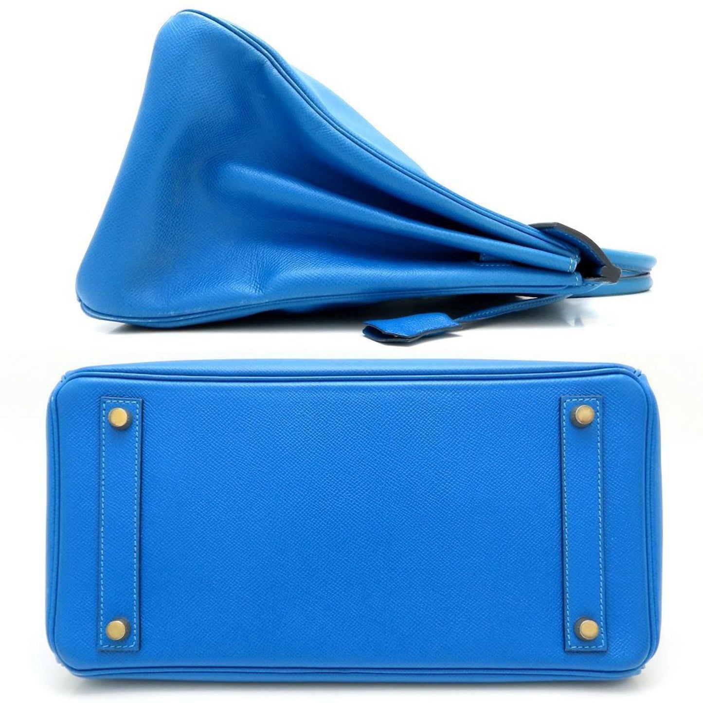 Hermes Haute A Courroies Blue Courchevel Leather Handbag ( )
