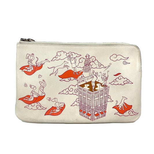Hermes Ivory Leather Clutch Bag Pouch ( )