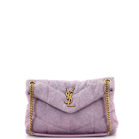 Luxury Saint Laurent Trending 2026 Loulou Puffer Shoulder Bag Quilted Vintage Denim Small