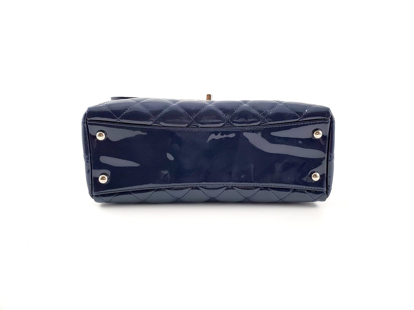 CHANEL Coco Shine Small Navy Quilted Patent Pocket Shopping Tote