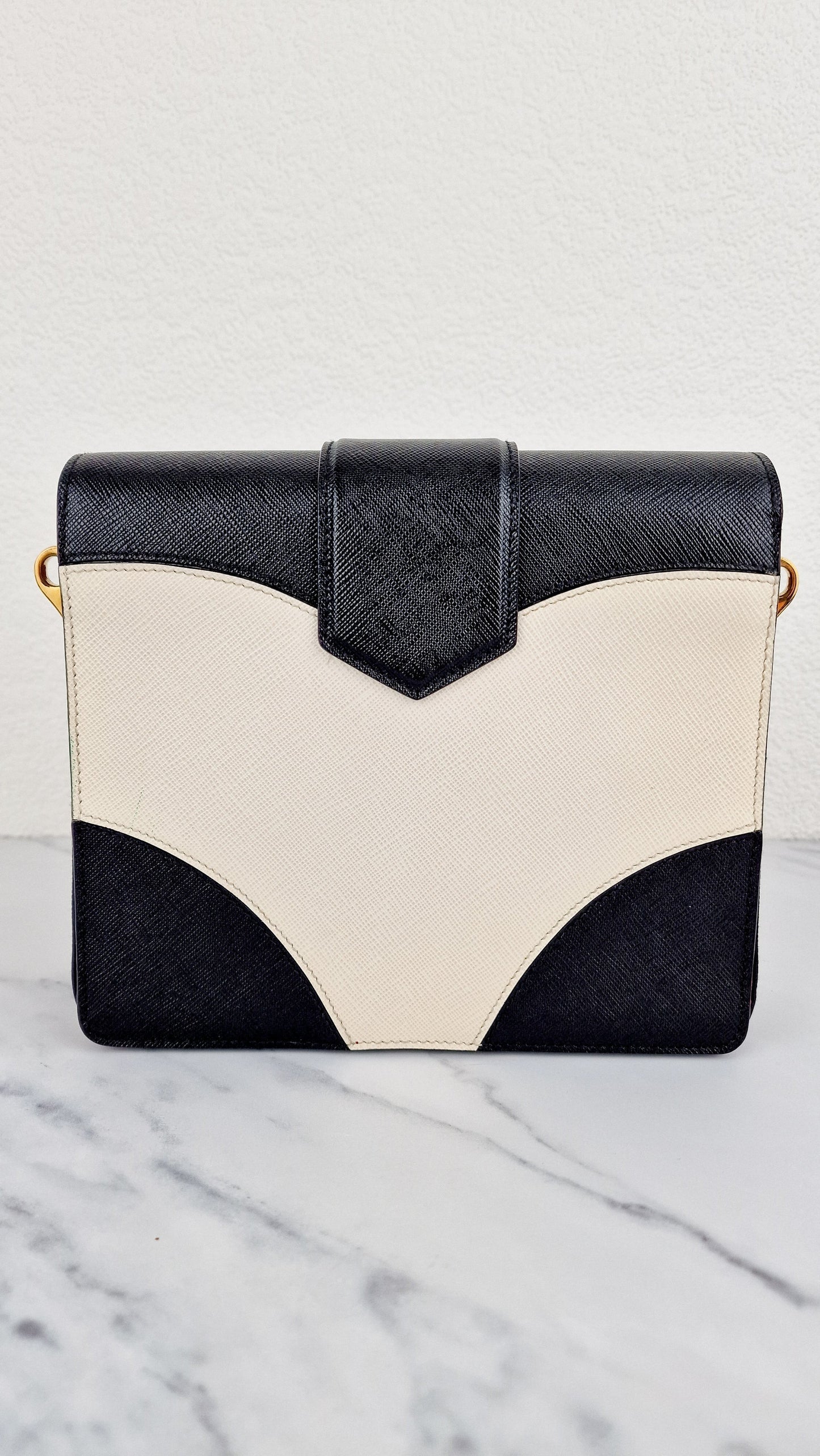 Prada Turnlock Satchel Bicolor Crossbody Bag in Black, White & Red Saffiano Leather - Prada