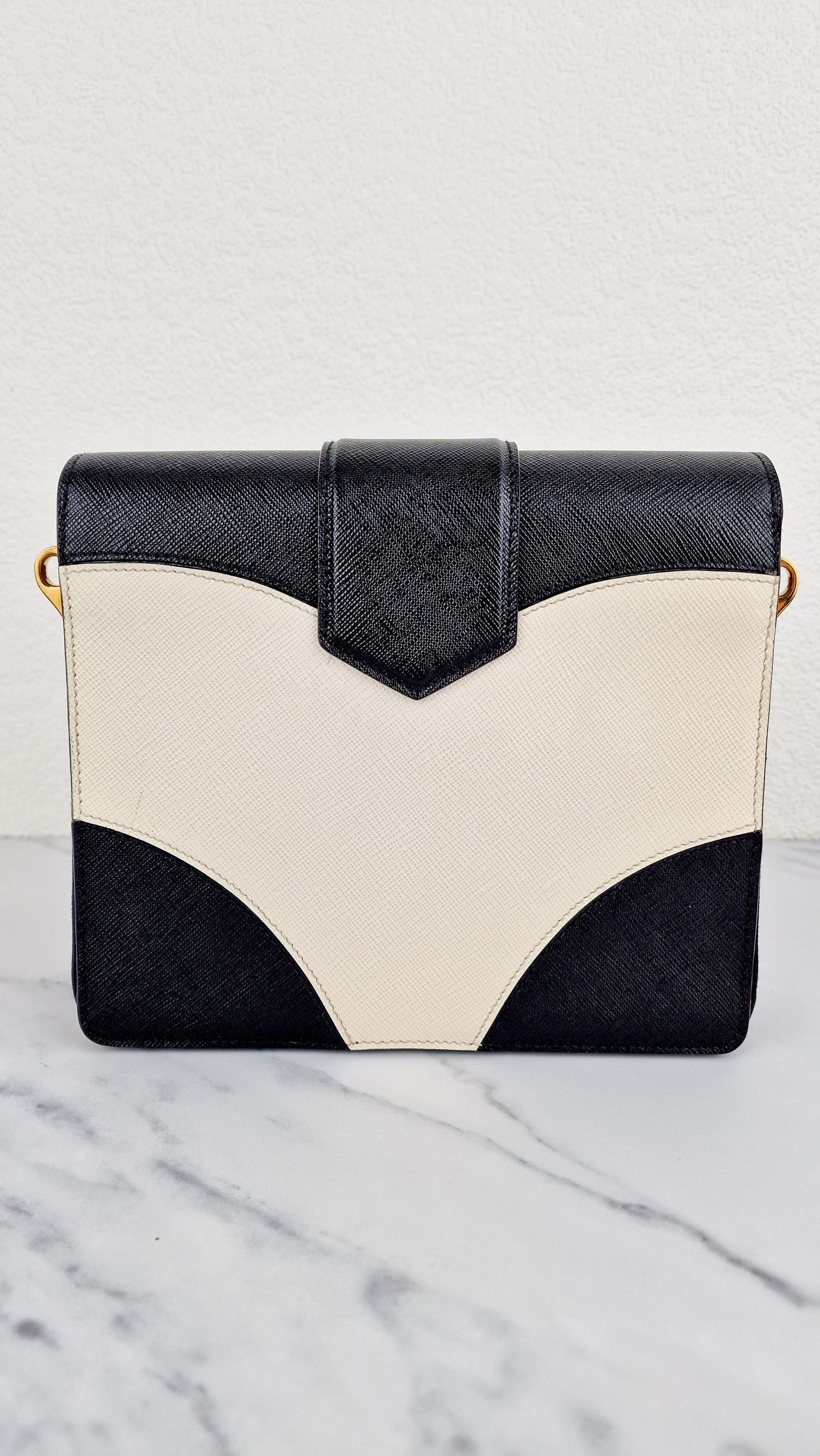 Prada Turnlock Satchel Bicolor Crossbody Bag in Black, White & Red Saffiano Leather - Prada