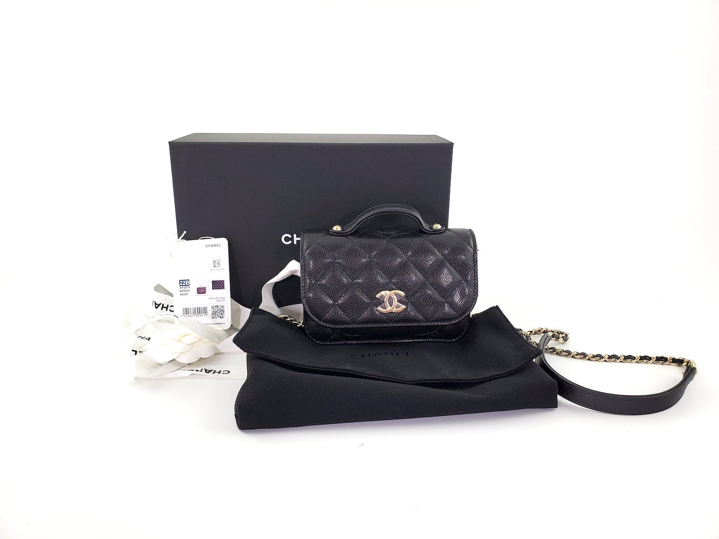 New CHANEL Black Caviar Mini Business Affinity Crossbody Chain Bag