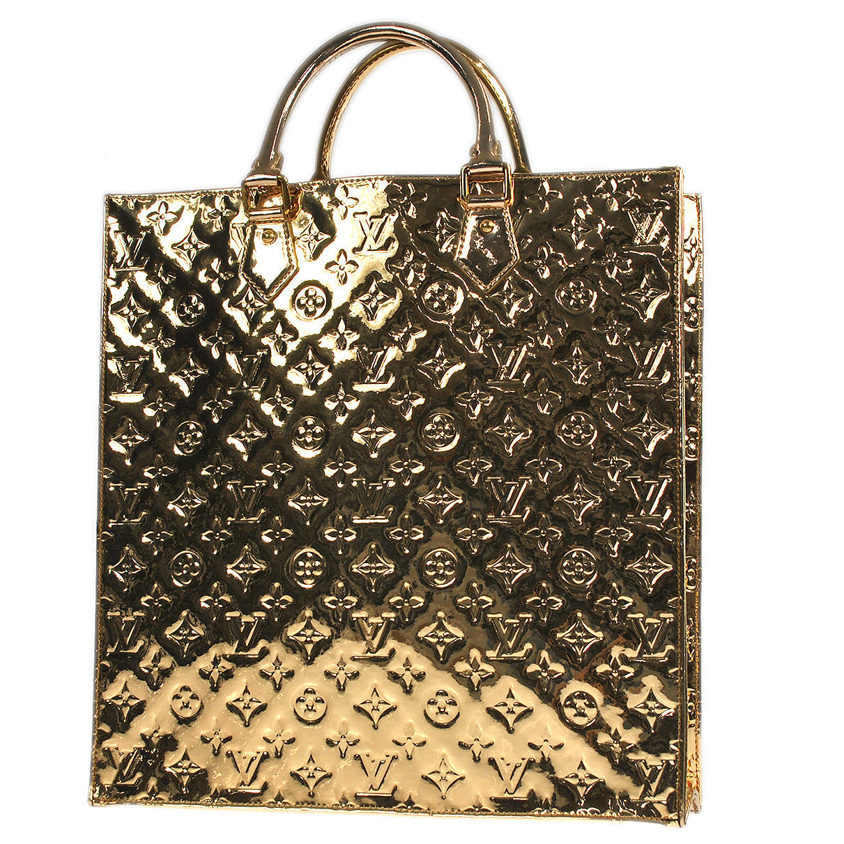 LOUIS VUITTON Sac Plat Tote Handbag Gold Monogram Miroir