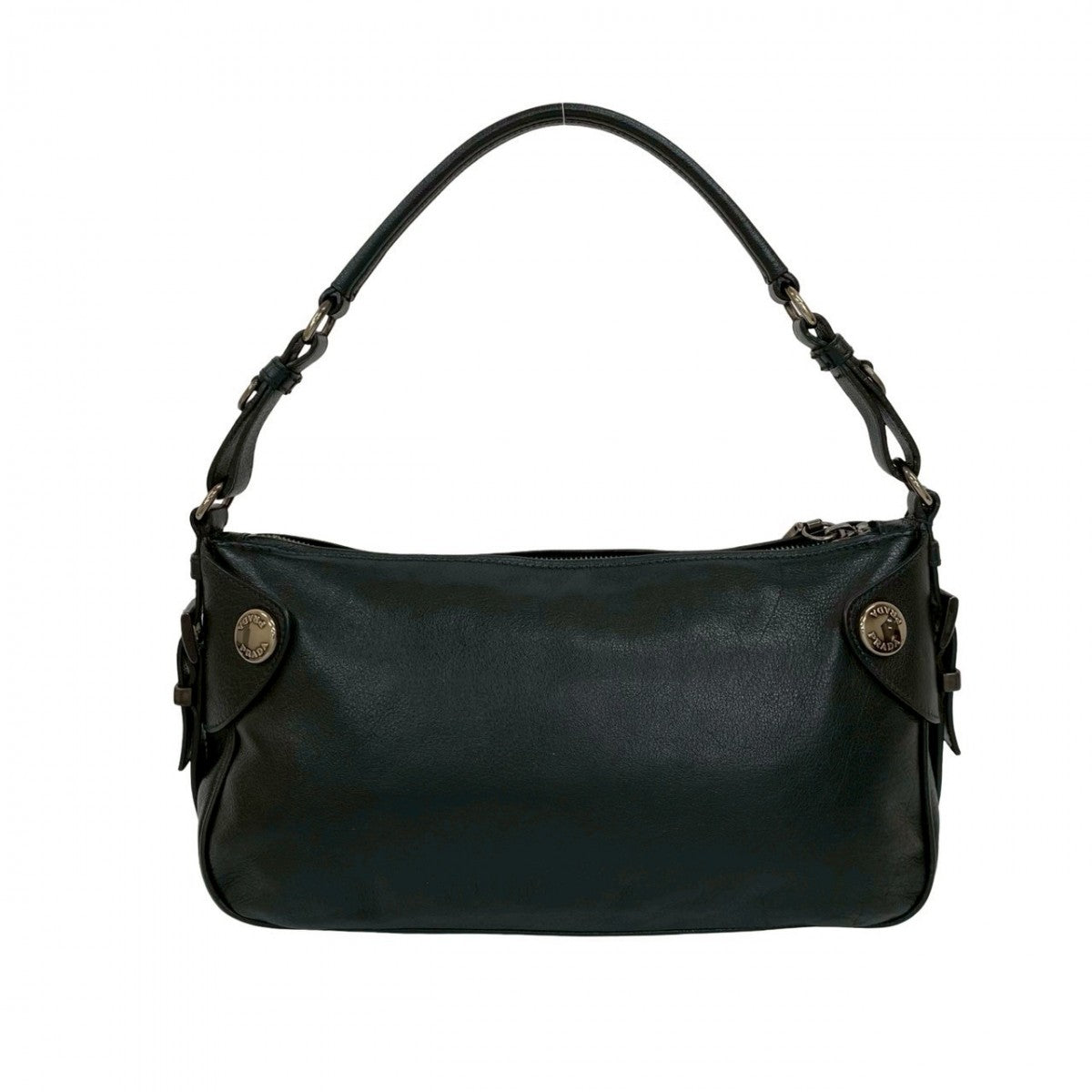 PRADA Shoulder Bag leather black logo Metal Women