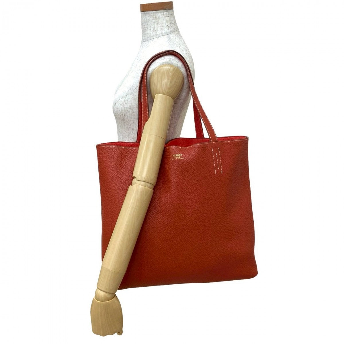 HERMES Tote Bag Taurillon Clemence Orange Double sense 45