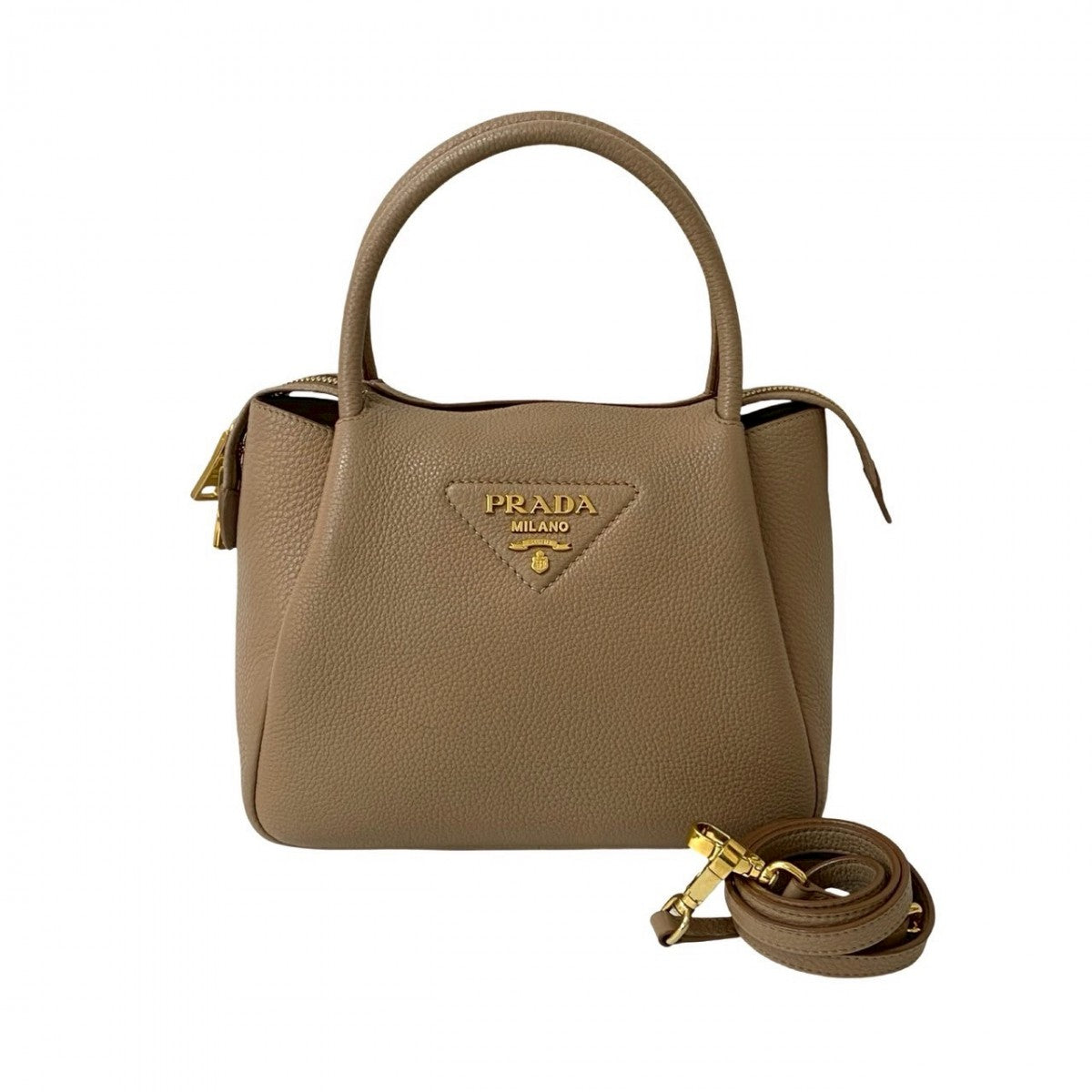 PRADA Shoulder Bag leather beige Fleur Vitello Dyno