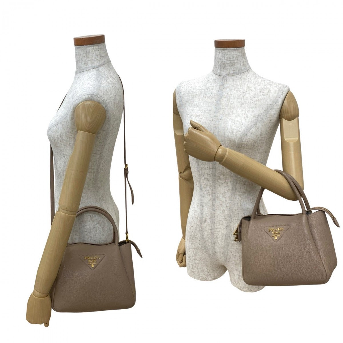 PRADA Shoulder Bag leather beige Fleur Vitello Dyno