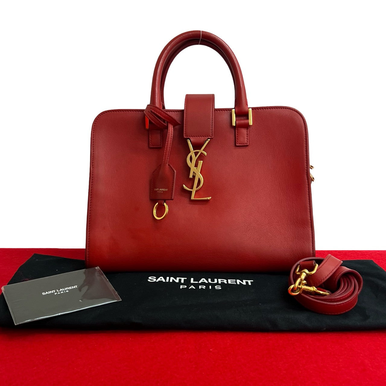 YVES SAINT LAURENT Shoulder Bag leather Red Baby mosquito bus