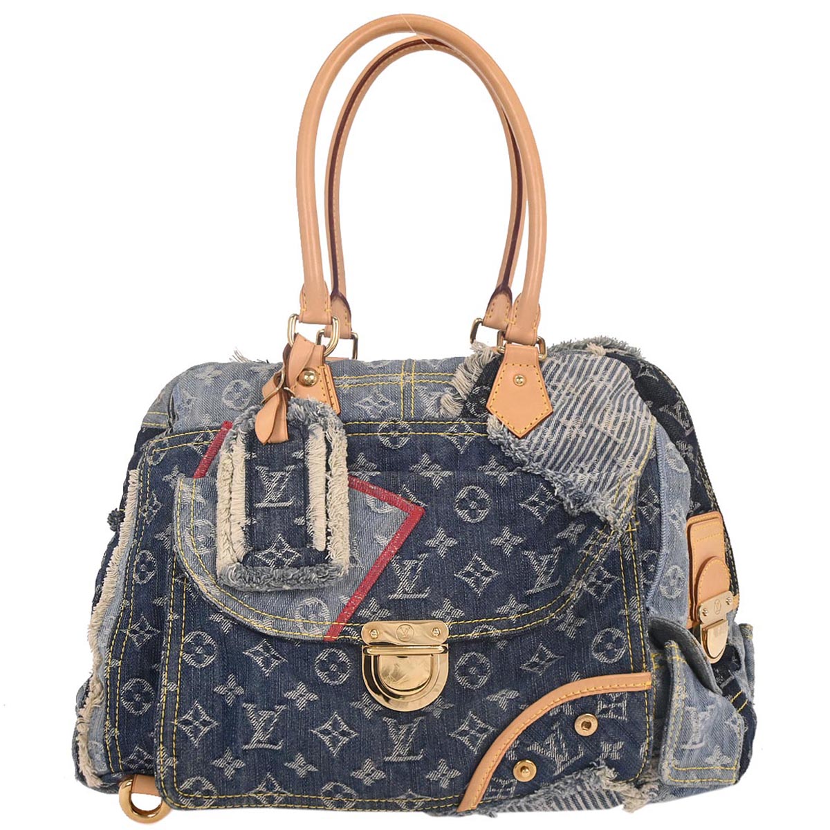 Louis Vuitton 2007 Blue Monogram Denim Patchwork Bowly Handbag M95376