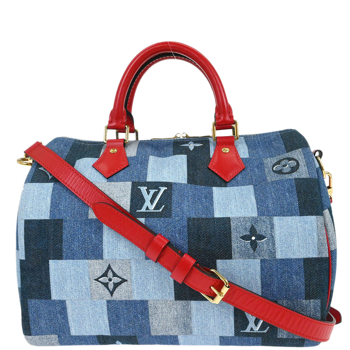 Louis Vuitton Denim Square Patchwork Bandouliere 30 2way Shoulder Handbag M45041