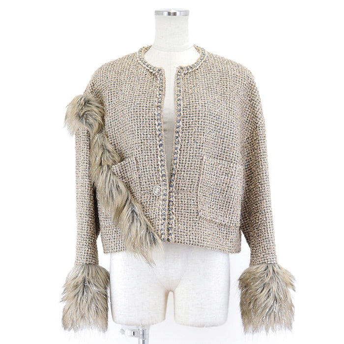 Chanel Tweed Collarless Jacket Gold Classic Flap Tote