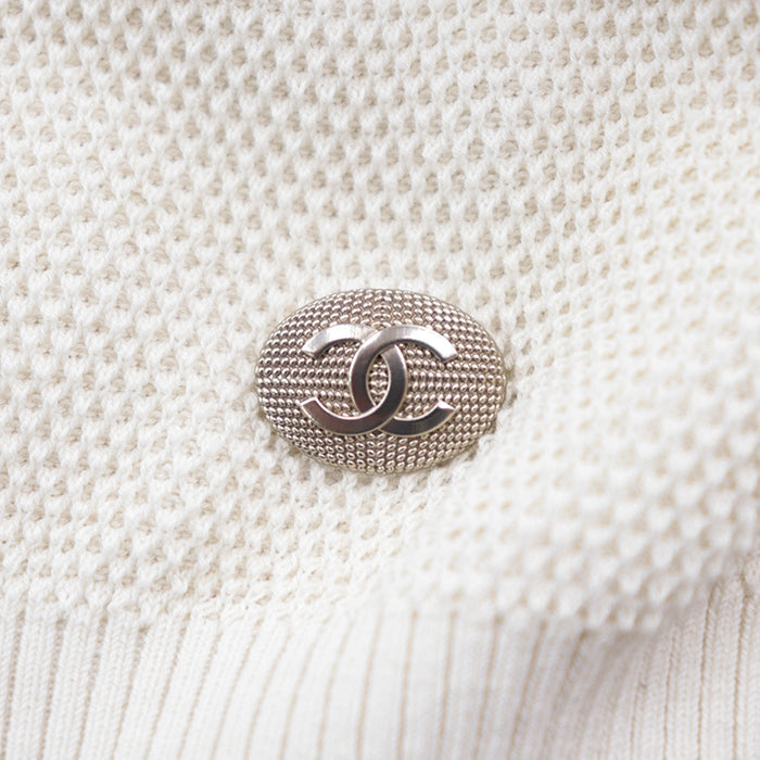 Chanel V-Neck Frill Knit Top Ivory Classic Flap Tote