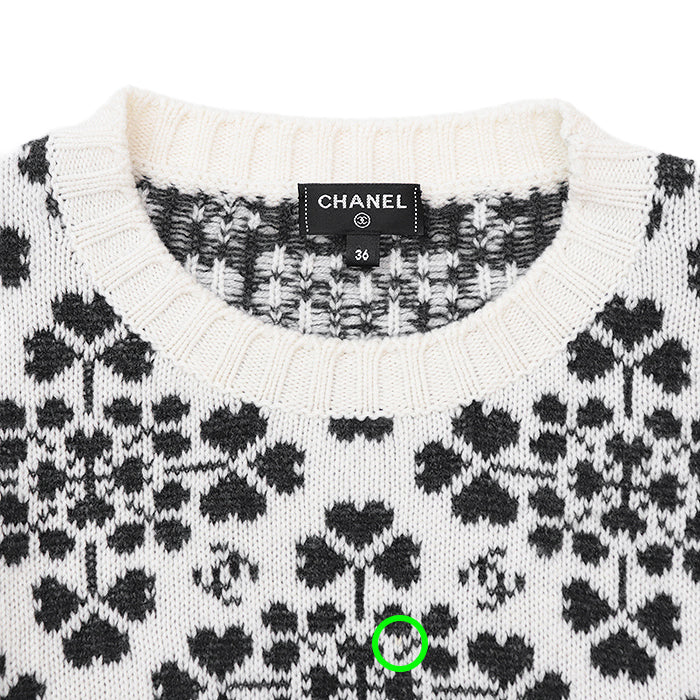 Chanel Cashmere Sweater, Heart Clover Pattern, Round Neck, Size 36 Classic Flap Tote