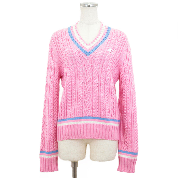 Chanel Cashmere Blend V-Neck Cable Knit Sweater Classic Flap Tote
