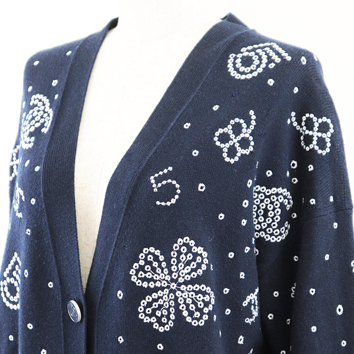 Chanel Knit Cardigan Navy White Classic Flap Tote